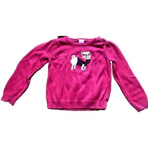 Gymboree Pug Dog Pup Sweater Top Reddish-Pink Pull Over Button -Size XS 3T / 4T